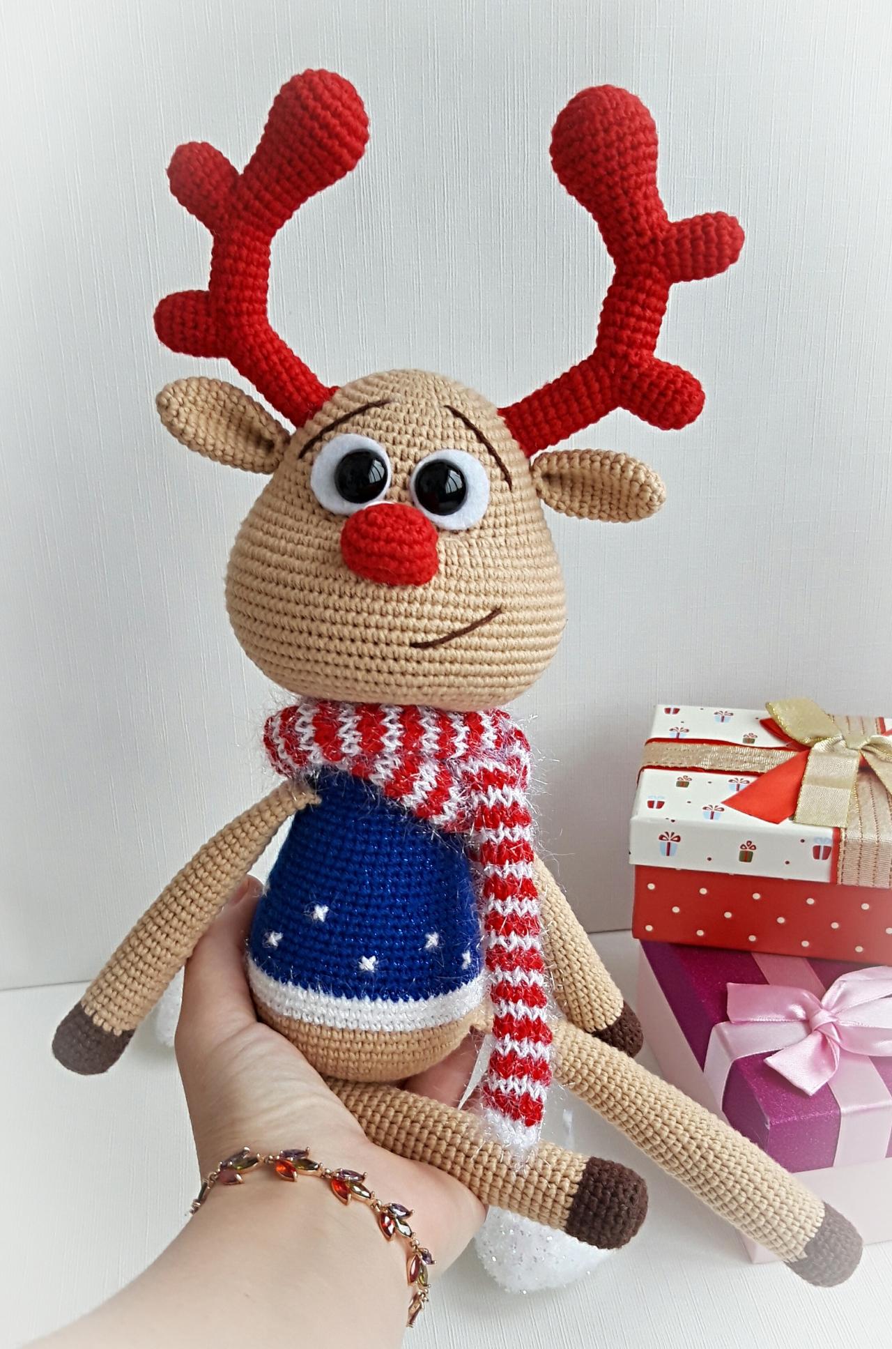 Plush Beige Deer Toy,gifts For Christmas Holiday,gift Idea For Birthday,stuffed Animals Toys,gift For Boys,crochet Deer Toy,gift For Girl