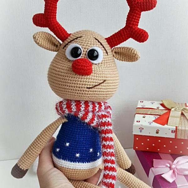 Plush beige deer toy,gifts for Christmas holiday,gift idea for Birthday,Stuffed Animals toys,gift for boys,crochet deer toy,gift for girl